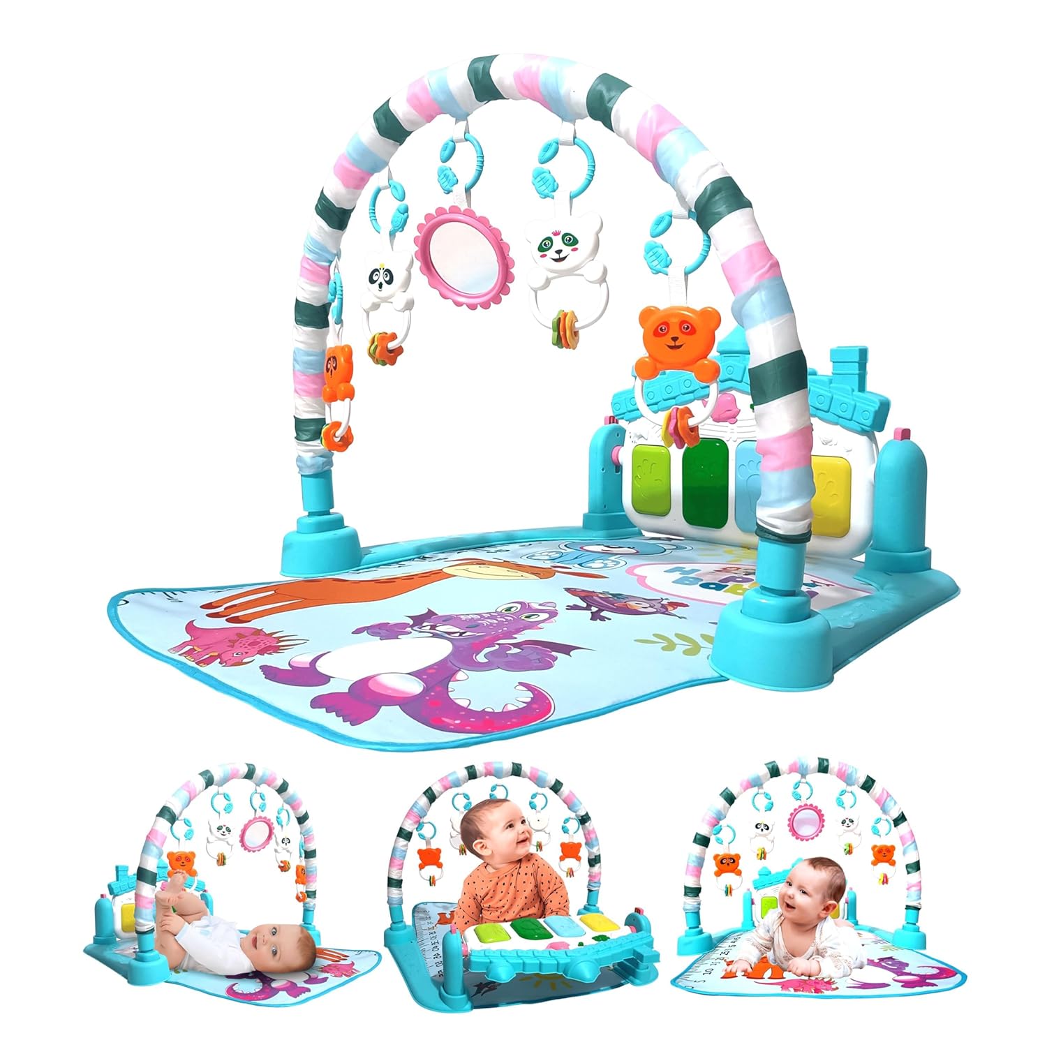 Kidsmate 4 Toyz Musical Baby Play Gym Mat with Music Lights Baby Crawl Leader Bicycles