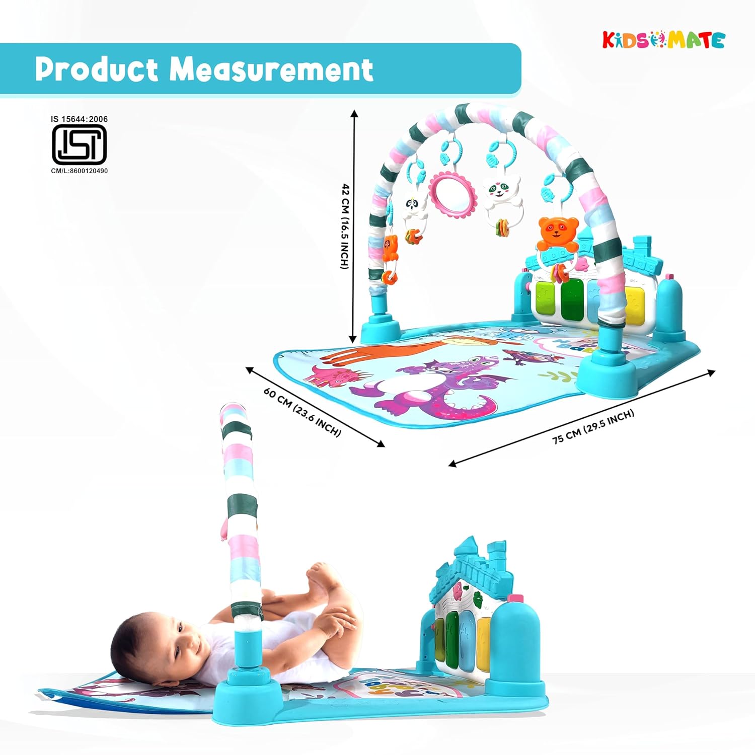 Kidsmate 4 Toyz Musical Baby Play Gym Mat with Music Lights Baby Crawling Mat for Newborn Baby