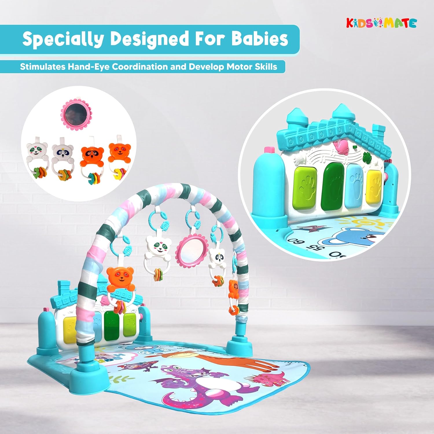 Kidsmate 4 Toyz Musical Baby Play Gym Mat with Music Lights Baby Crawling Mat for Newborn Baby