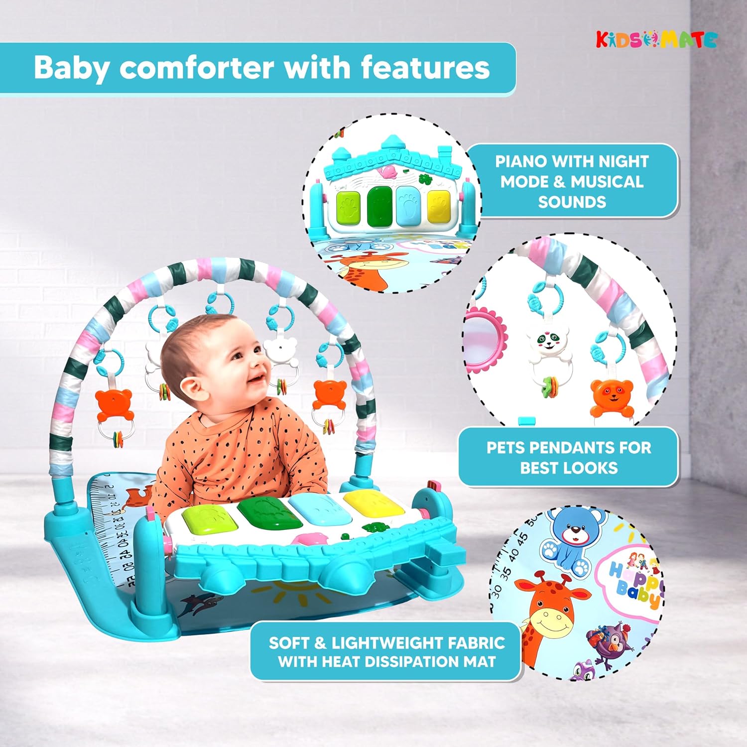 Kidsmate 4 Toyz Musical Baby Play Gym Mat with Music Lights Baby Crawling Mat for Newborn Baby