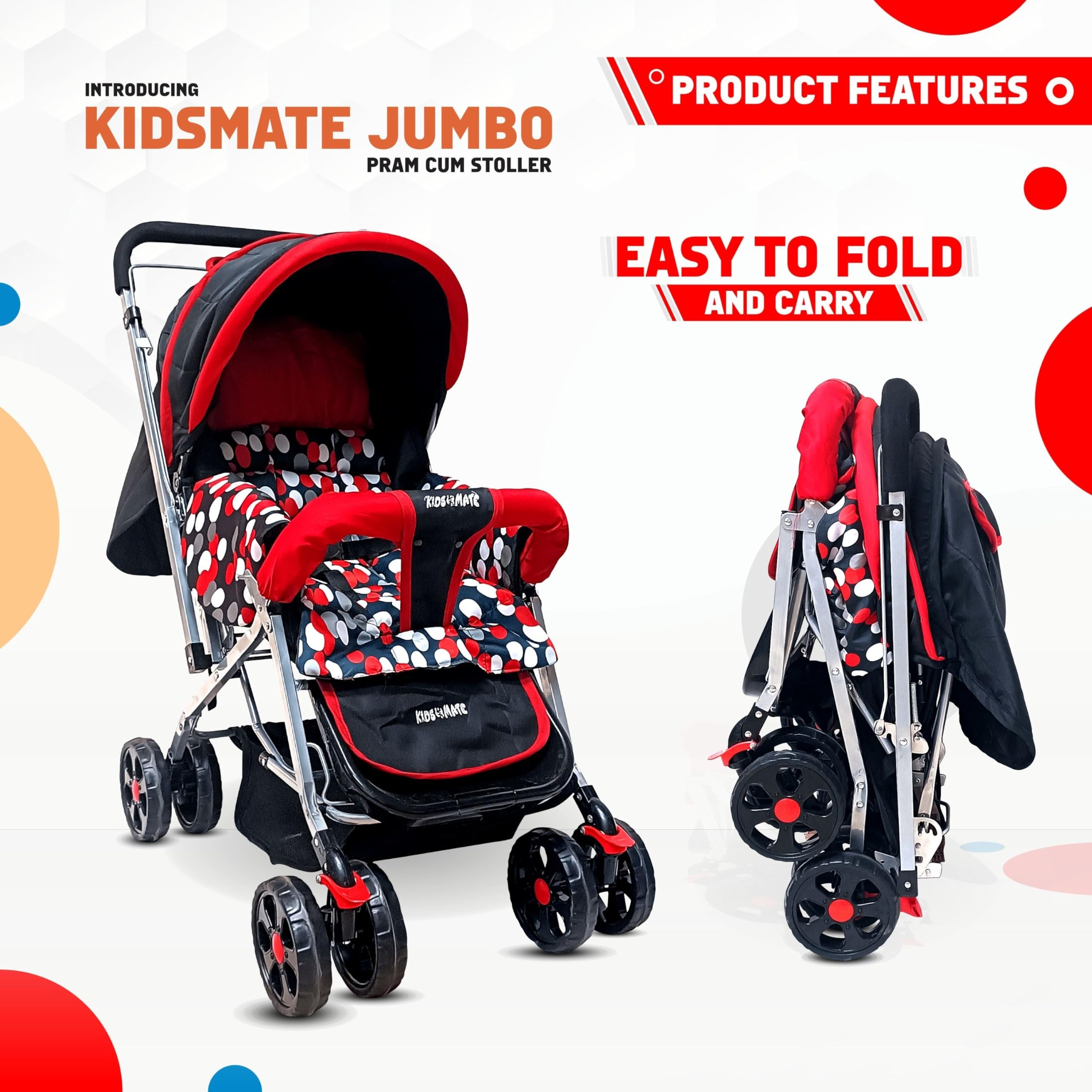 Kidsmate Jumbo Pram Cum Stroller for 0 to 3 Years