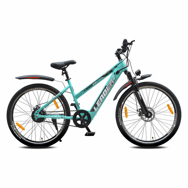 Leader E-Power L8 27.5T Unisex Electric Cycle with Front Suspension & Dual DISC Brake - Sea Green