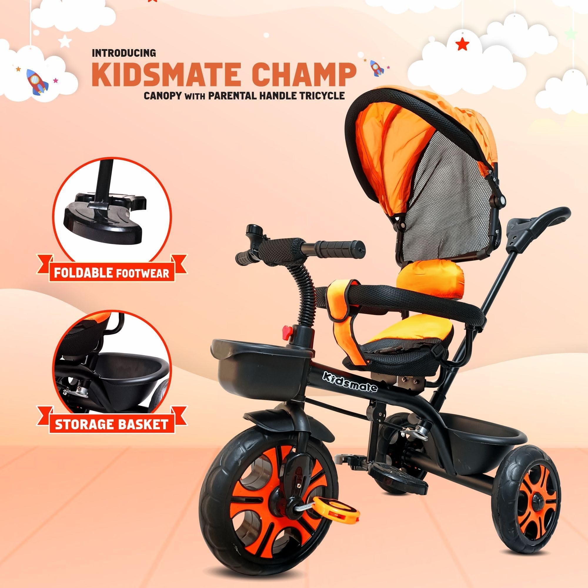 Kidsmate Champ Tricycle with Canopy Plug N Play