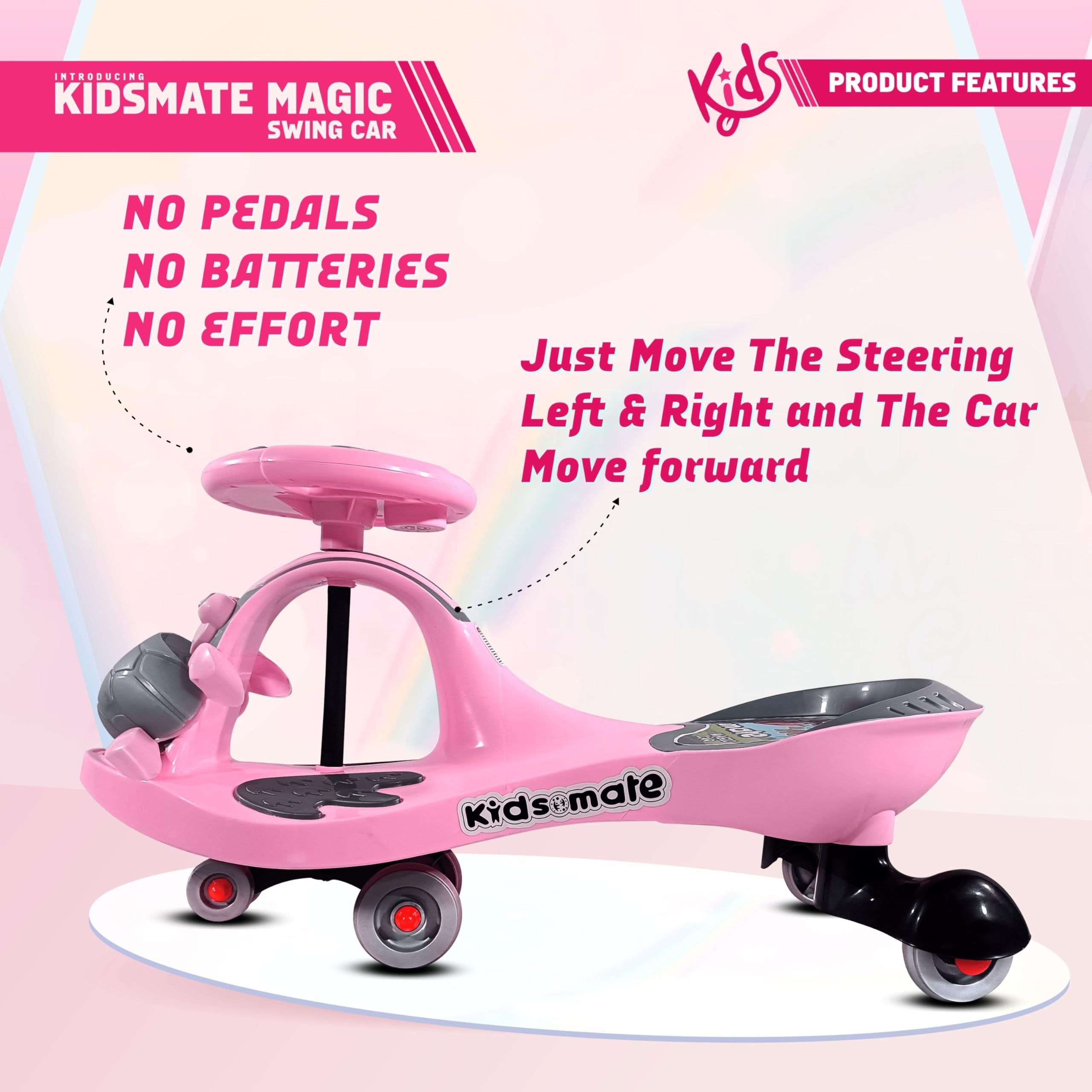 Kidsmate Magic Swing Car for Kids with Music & LED Lights