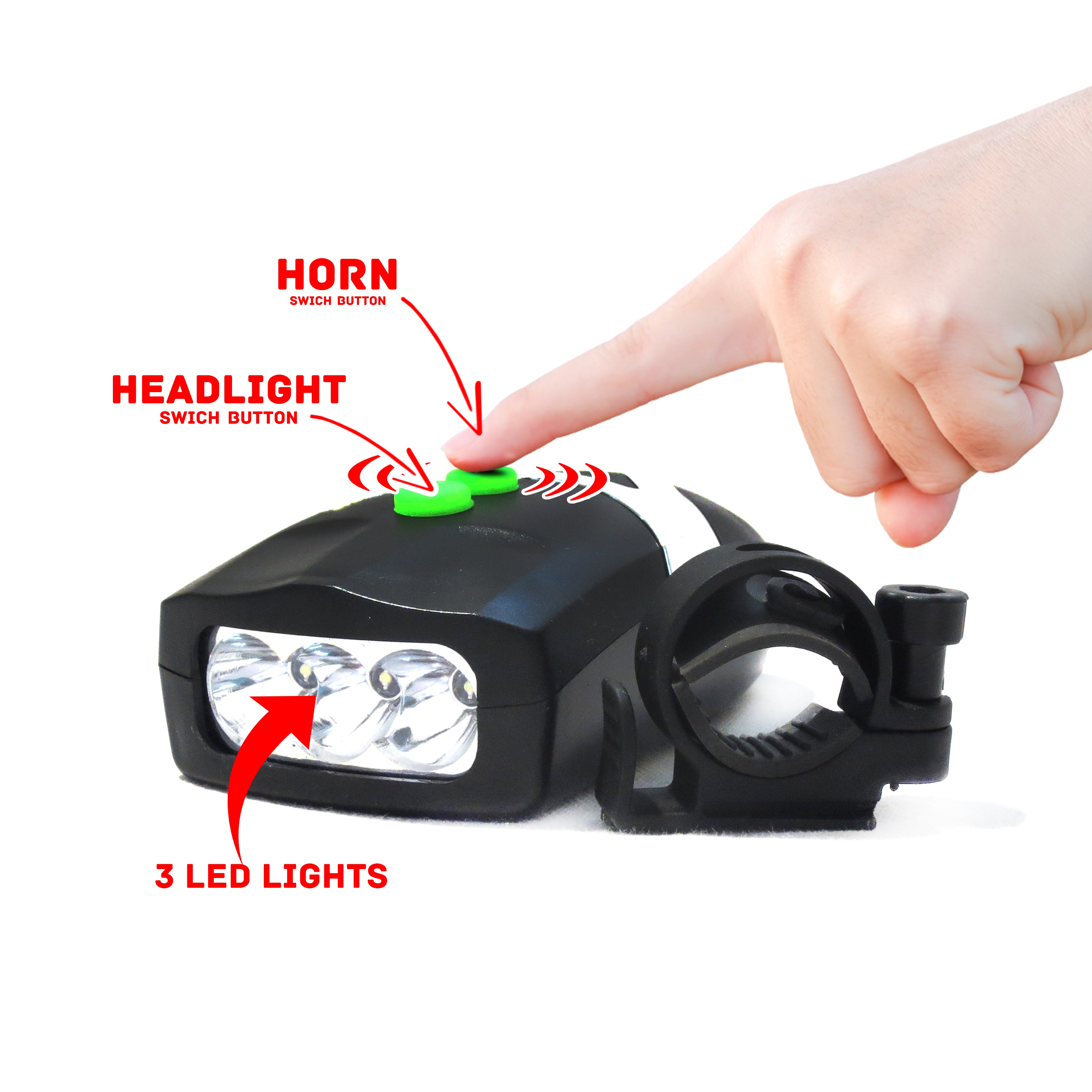 Leader Bicycle Bell with 3-LED Front Head Light